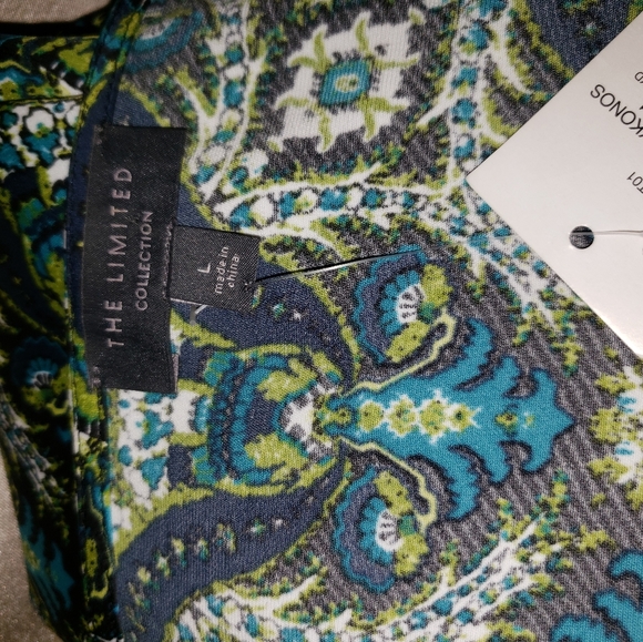 NWT Limited green teal & black tiled Mykonos blouse top Womens Large - Picture 3 of 6